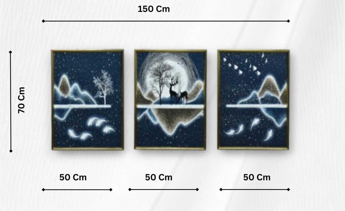 The Crystal Peaks in Moon Light Crystal Glass Painting Set of 3 (150 x 70 Cm)