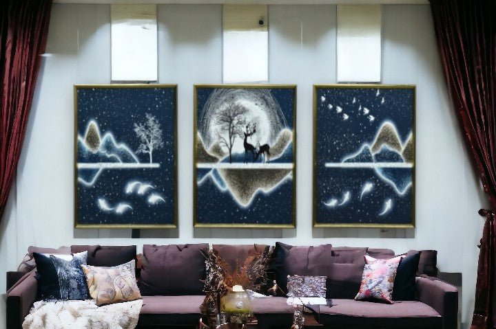 The Crystal Peaks in Moon Light Crystal Glass Painting Set of 3 (150 x 70 Cm)