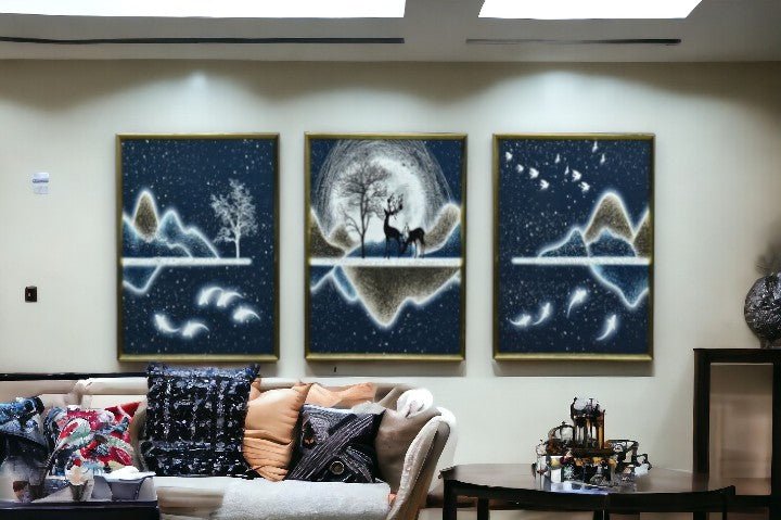 The Crystal Peaks in Moon Light Crystal Glass Painting Set of 3 (150 x 70 Cm)