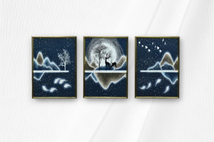 The Crystal Peaks in Moon Light Crystal Glass Painting Set of 3 (150 x 70 Cm)