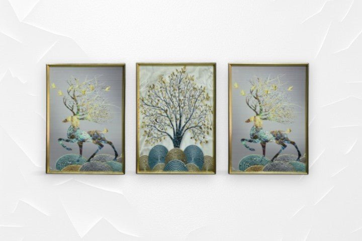 The Crystal Stag Crystal Glass Painting Set of 3 (150 x 70 Cm)