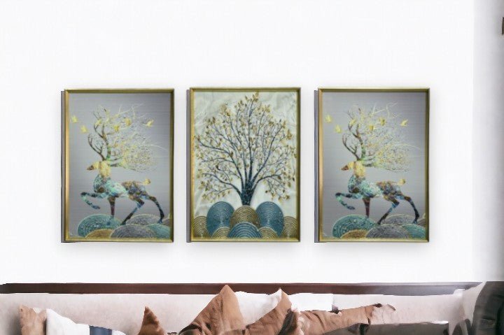 The Crystal Stag Crystal Glass Painting Set of 3 (150 x 70 Cm)