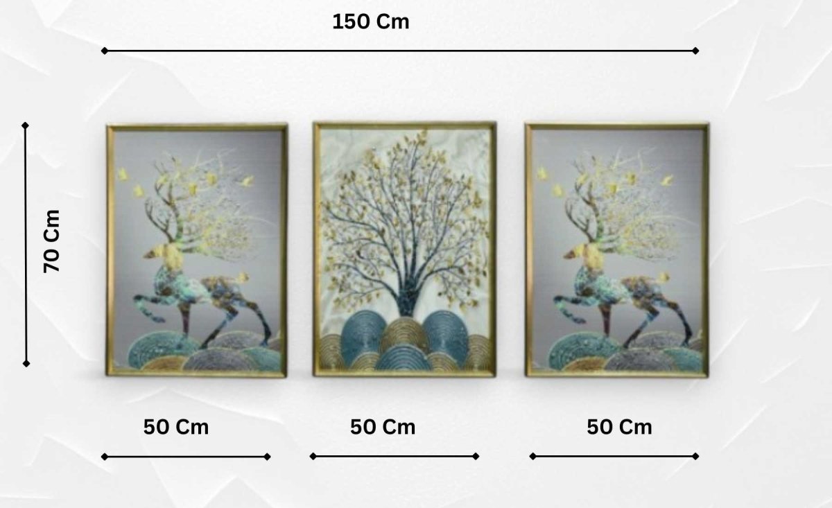 The Crystal Stag Crystal Glass Painting Set of 3 (150 x 70 Cm)