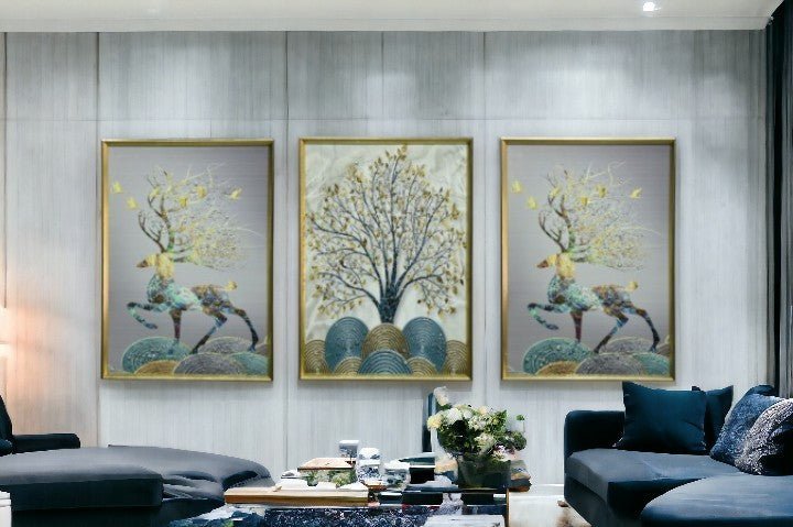 The Crystal Stag Crystal Glass Painting Set of 3 (150 x 70 Cm)