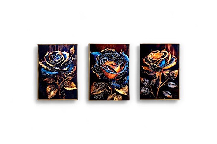 The Crystaline Roses Crystal Glass Painting Set of 3 (150 x 70 Cm)