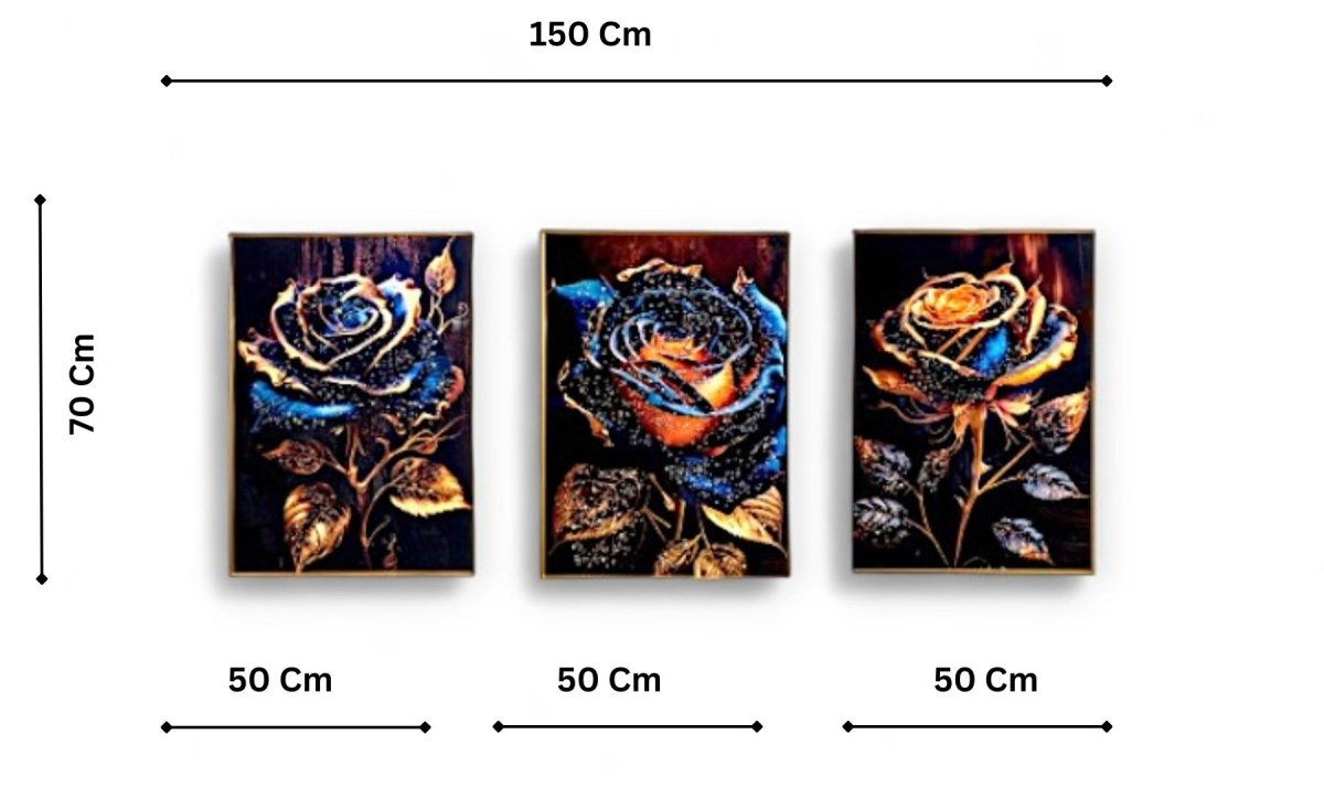 The Crystaline Roses Crystal Glass Painting Set of 3 (150 x 70 Cm)