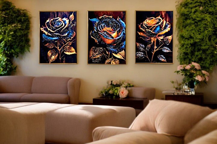 The Crystaline Roses Crystal Glass Painting Set of 3 (150 x 70 Cm)