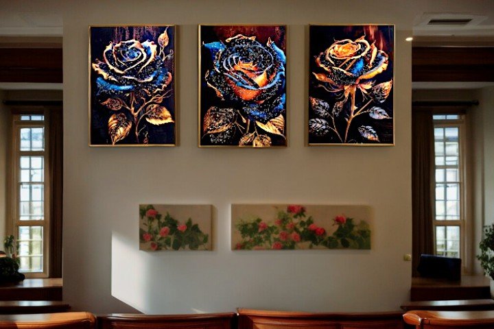 The Crystaline Roses Crystal Glass Painting Set of 3 (150 x 70 Cm)