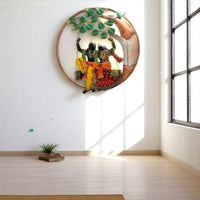 Thumbnail for The Divine Swing: Radha Krishna's Circular Embrace (24 x 24 Inches)