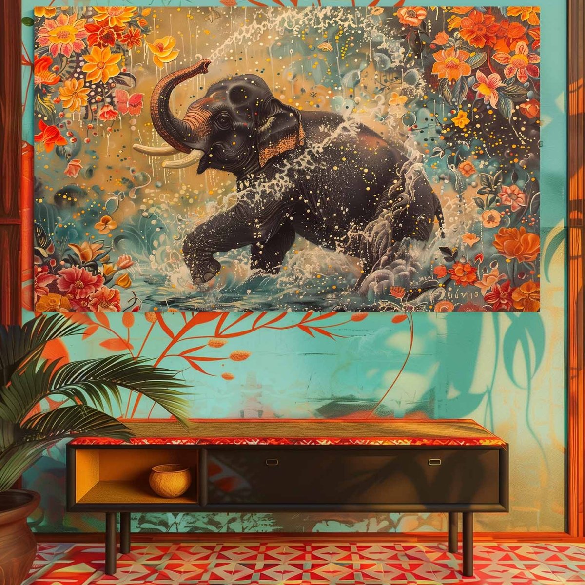 The Elephant:Essence of Joy Canvas Wall Painting (36 x 24 Inches)