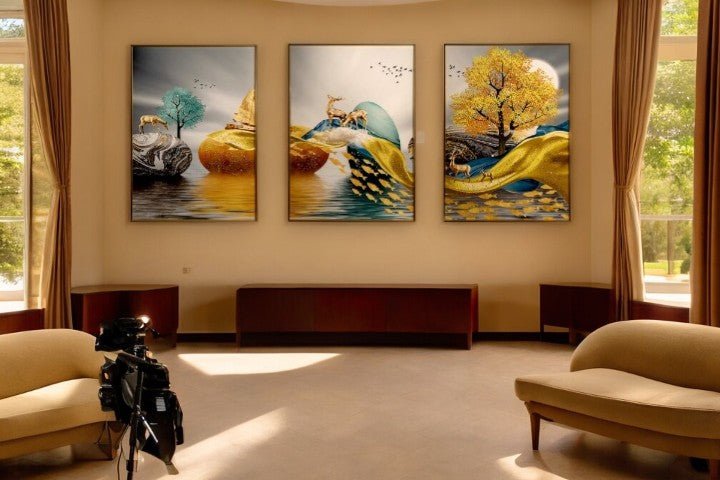 The Ember Stags Crystal Glass Painting Set of 3 (150 x 70 Cm)