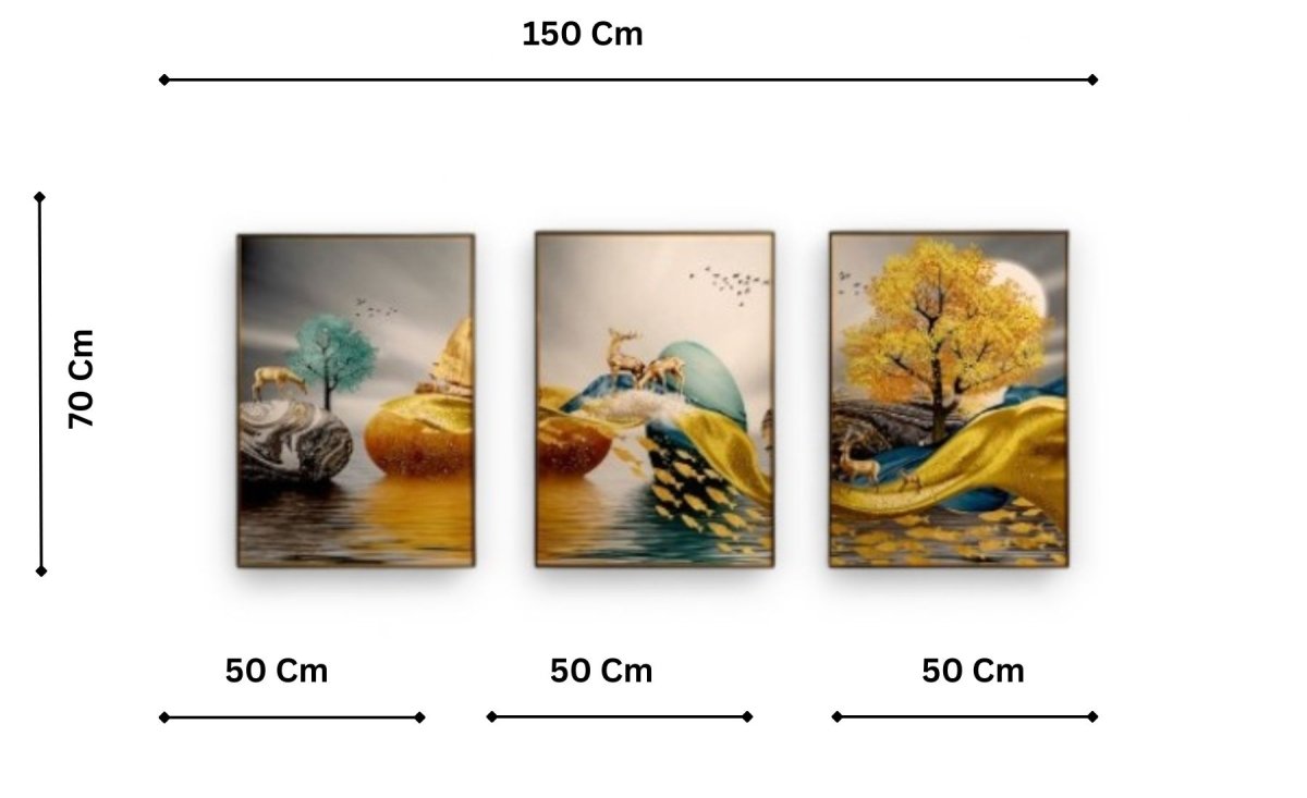 The Ember Stags Crystal Glass Painting Set of 3 (150 x 70 Cm)