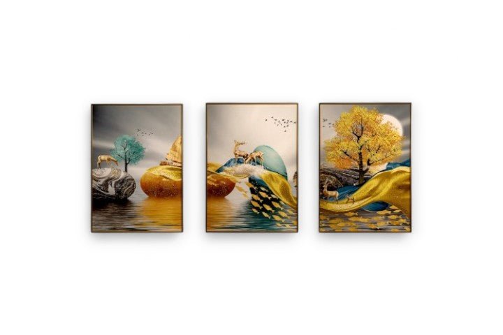The Ember Stags Crystal Glass Painting Set of 3 (150 x 70 Cm)