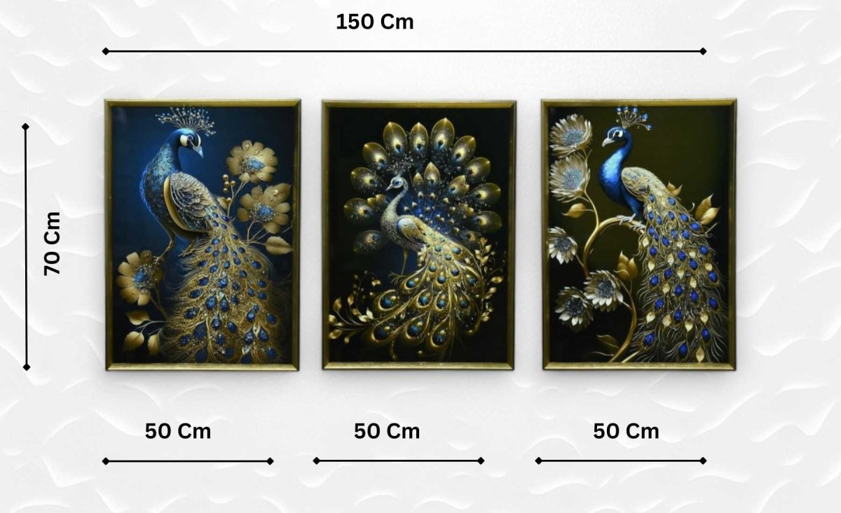 The Emerald Plume Panoply Crystal Glass Painting Set of 3 (150 x 70 Cm )