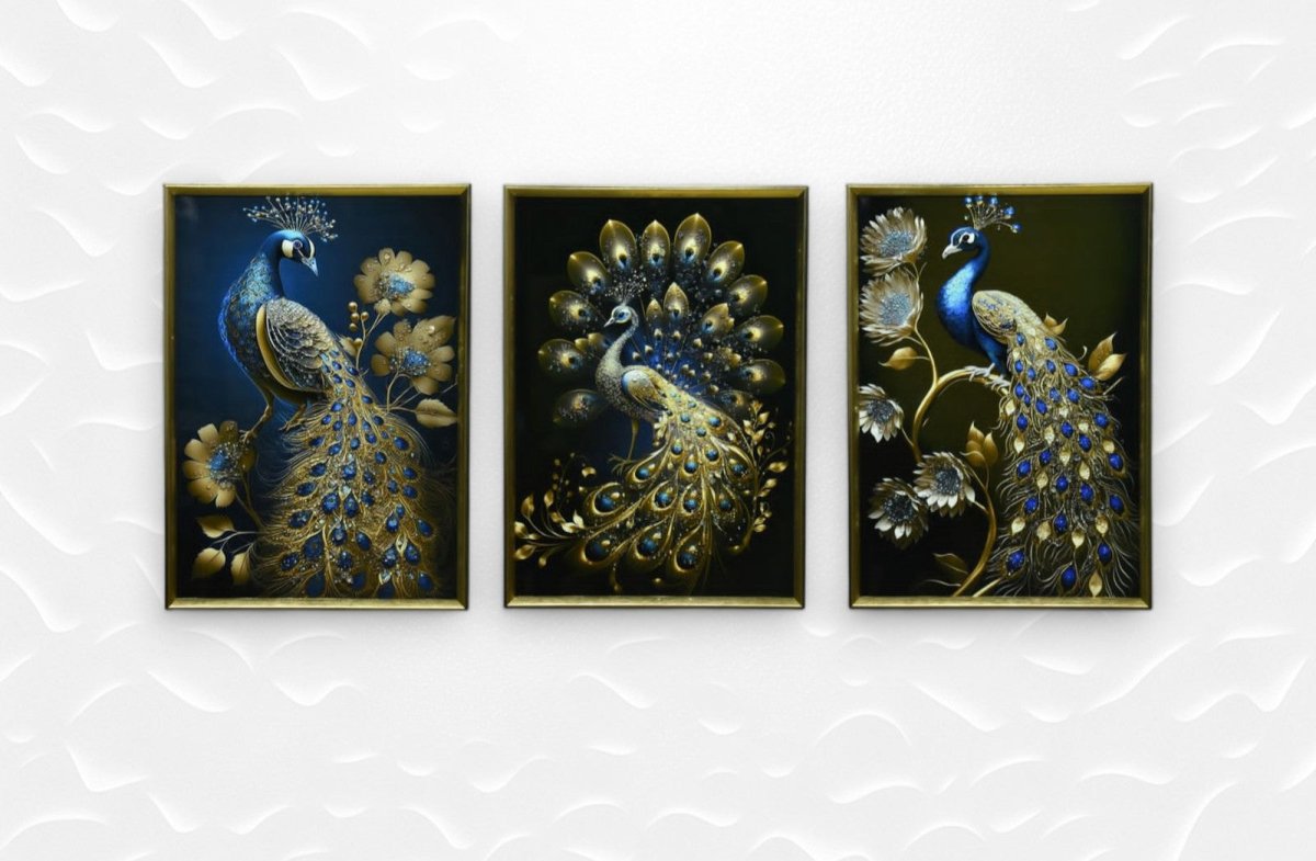 The Emerald Plume Panoply Crystal Glass Painting Set of 3 (150 x 70 Cm )