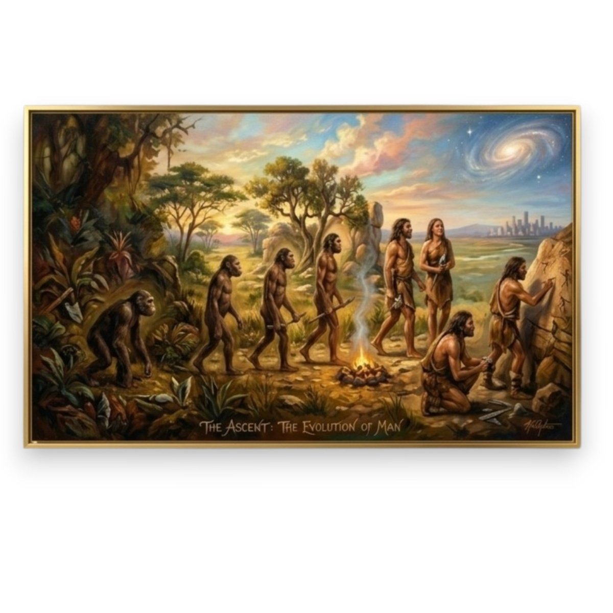 The Evolution of Man: From Primal Fire to Stardust (36 x 24 Inches)