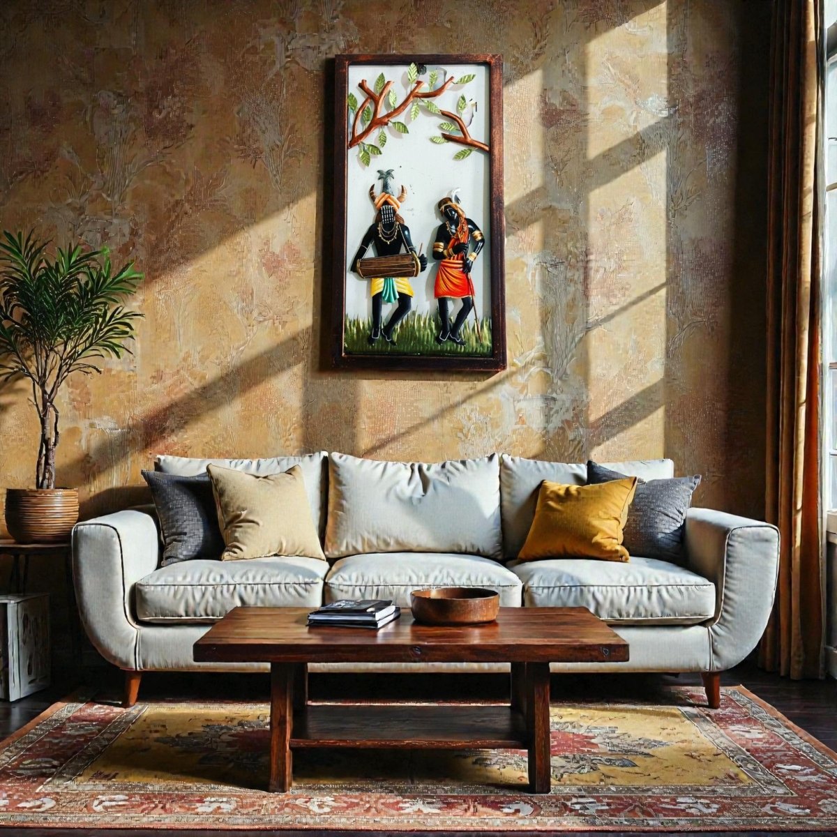 The Forest Beats: Vibrant Dhokra - Style Tribal Drummer Wall Decor (24 x 16 Inches)