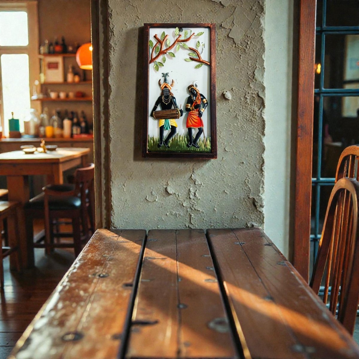 The Forest Beats: Vibrant Dhokra - Style Tribal Drummer Wall Decor (24 x 16 Inches)