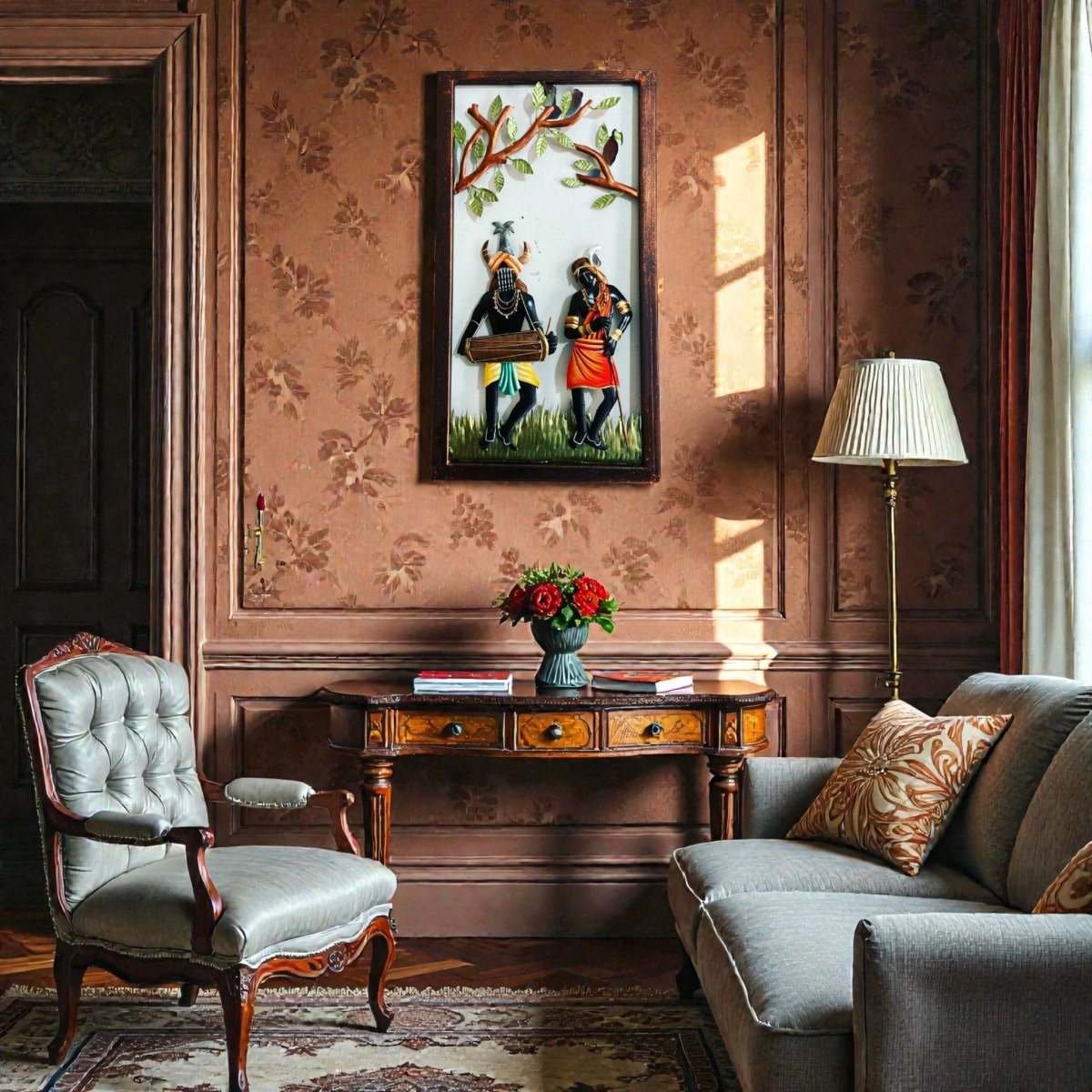 The Forest Beats: Vibrant Dhokra - Style Tribal Drummer Wall Decor (24 x 16 Inches)