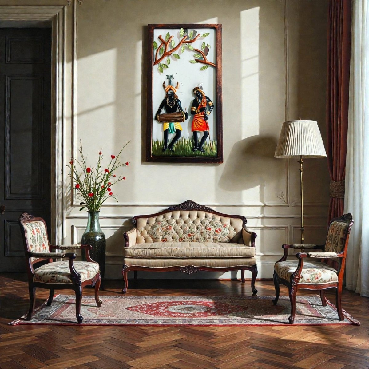 The Forest Beats: Vibrant Dhokra - Style Tribal Drummer Wall Decor (24 x 16 Inches)