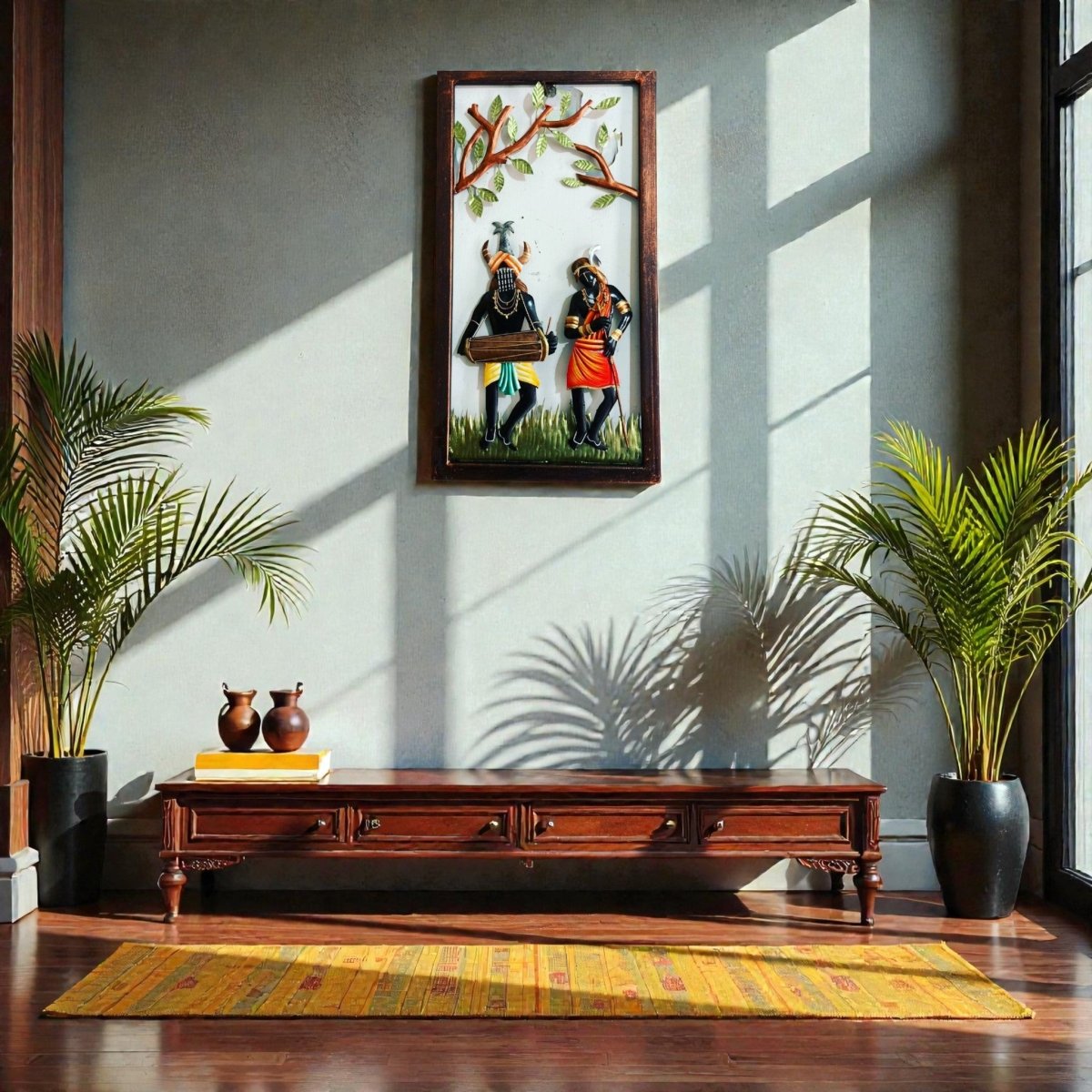 The Forest Beats: Vibrant Dhokra - Style Tribal Drummer Wall Decor (24 x 16 Inches)