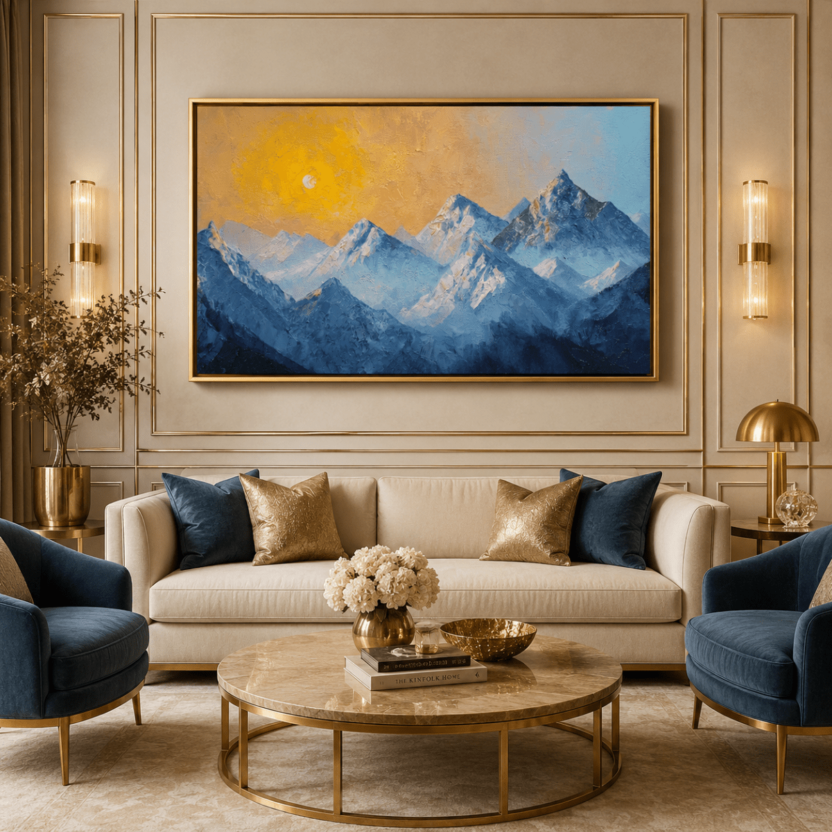 The Frozen Peaks, Fiery Sky (48 x 24 Inches)