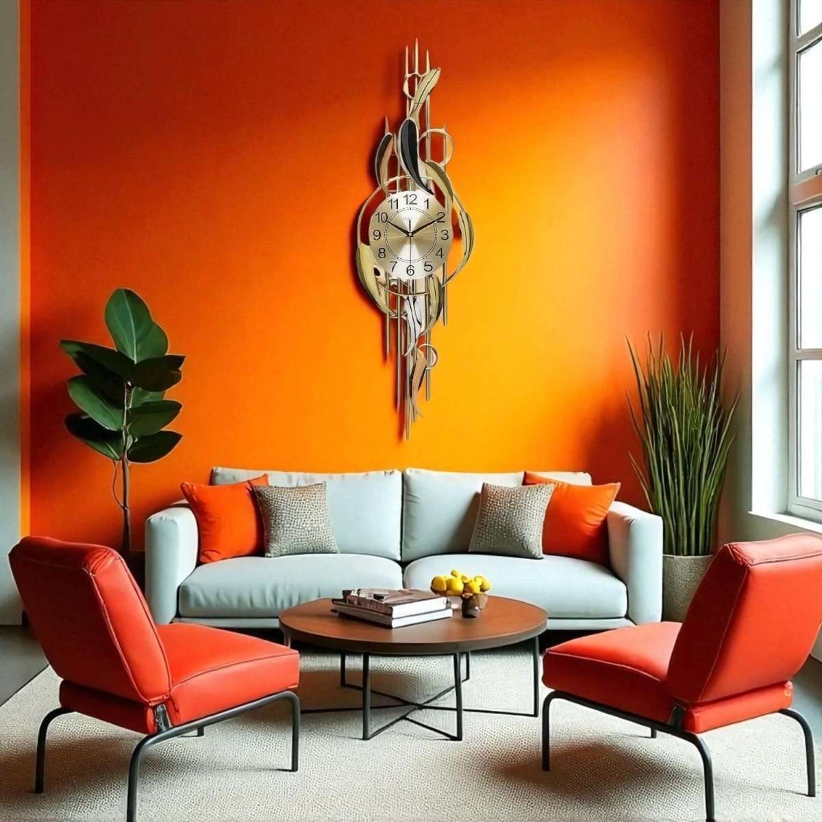 The Gilded Feather Clock (36.2 x 11 Inches)