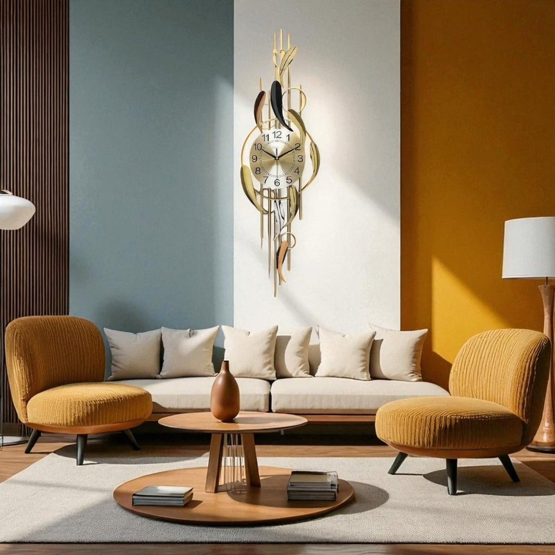 The Gilded Feather Clock (36.2 x 11 Inches)