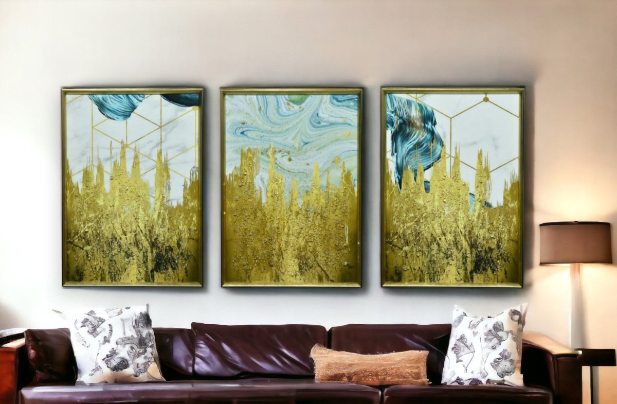 The Gilded Strata Crystal Glass Painting Set of 3 (150 x 70 Cm)