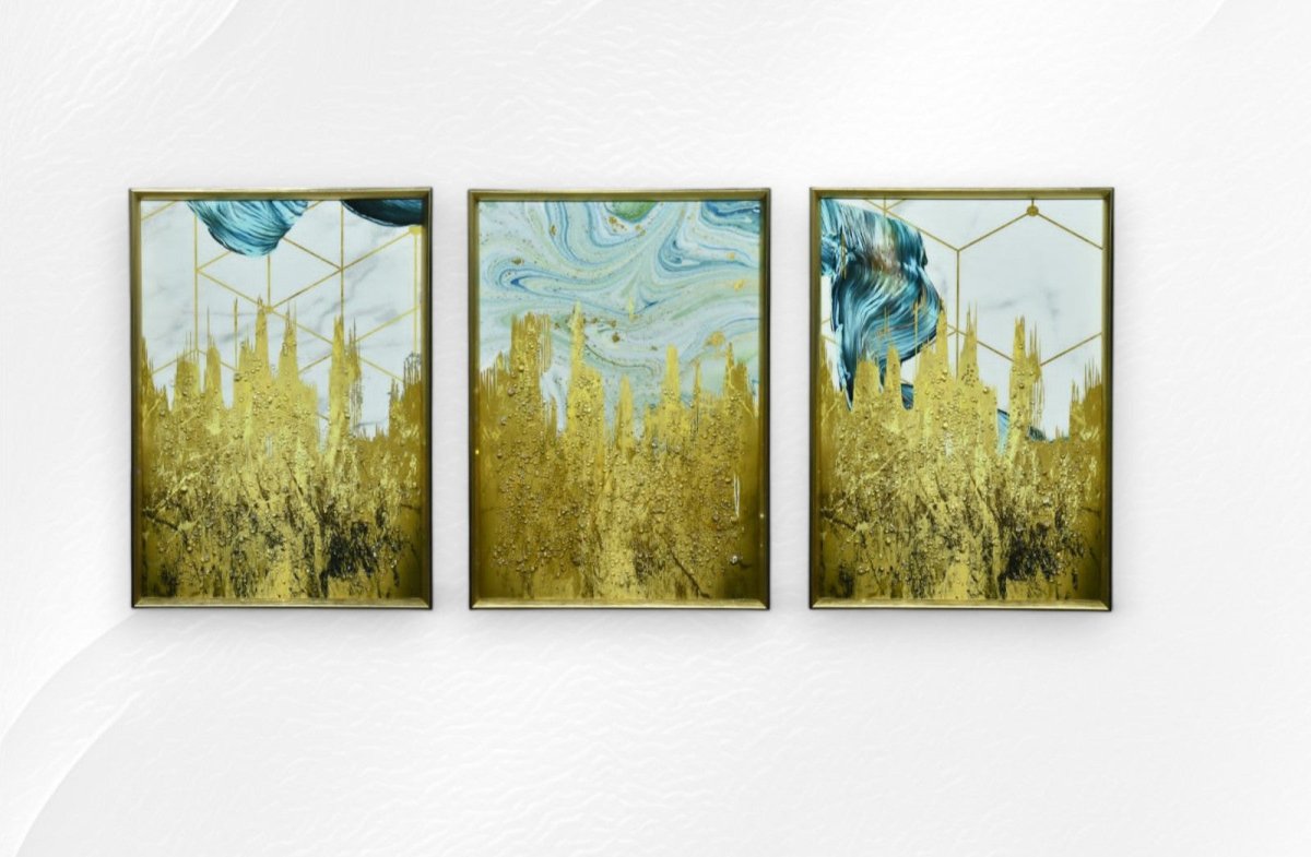 The Gilded Strata Crystal Glass Painting Set of 3 (150 x 70 Cm)