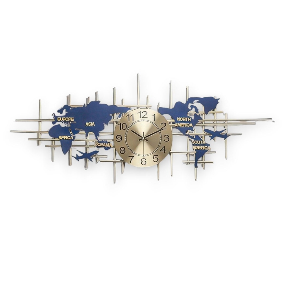 The Global Traveler:Gold Grid and Blue Continents Wall Decor (59 x 20 Inches)