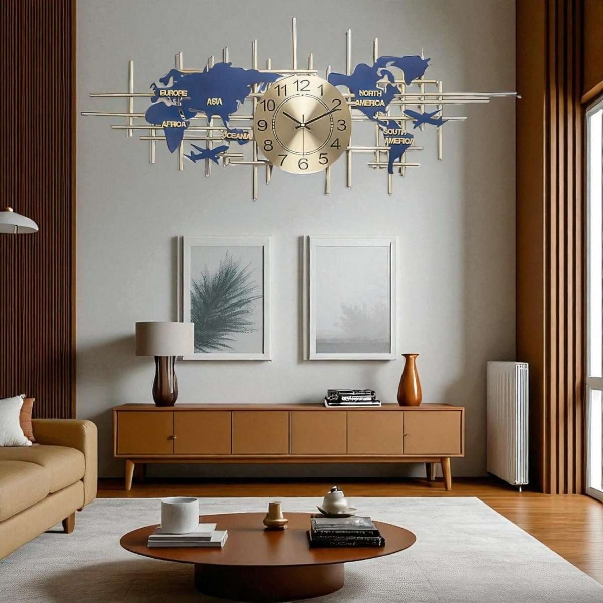 The Global Traveler:Gold Grid and Blue Continents Wall Decor (59 x 20 Inches)