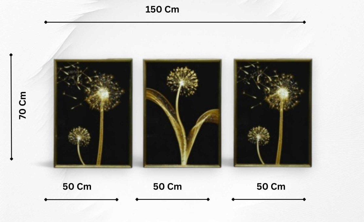 The Golden Wishes With Dandelions Crystal Glass Painting Set of 3 (150 x 70 Cm)