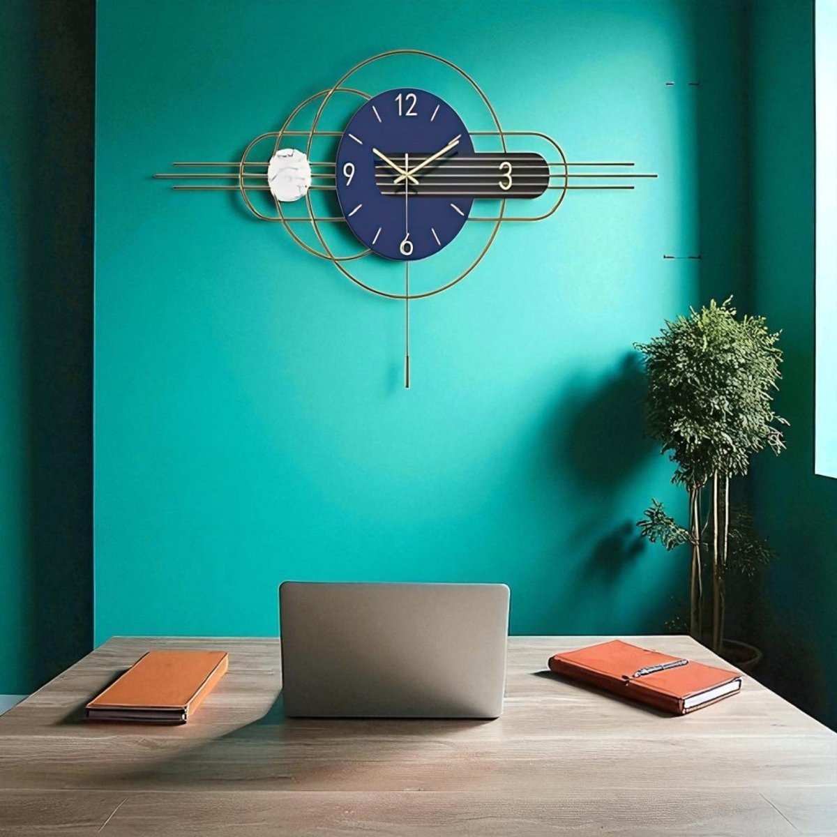 The Indigo Abstract Wall Clock (31 x 17 Inches)