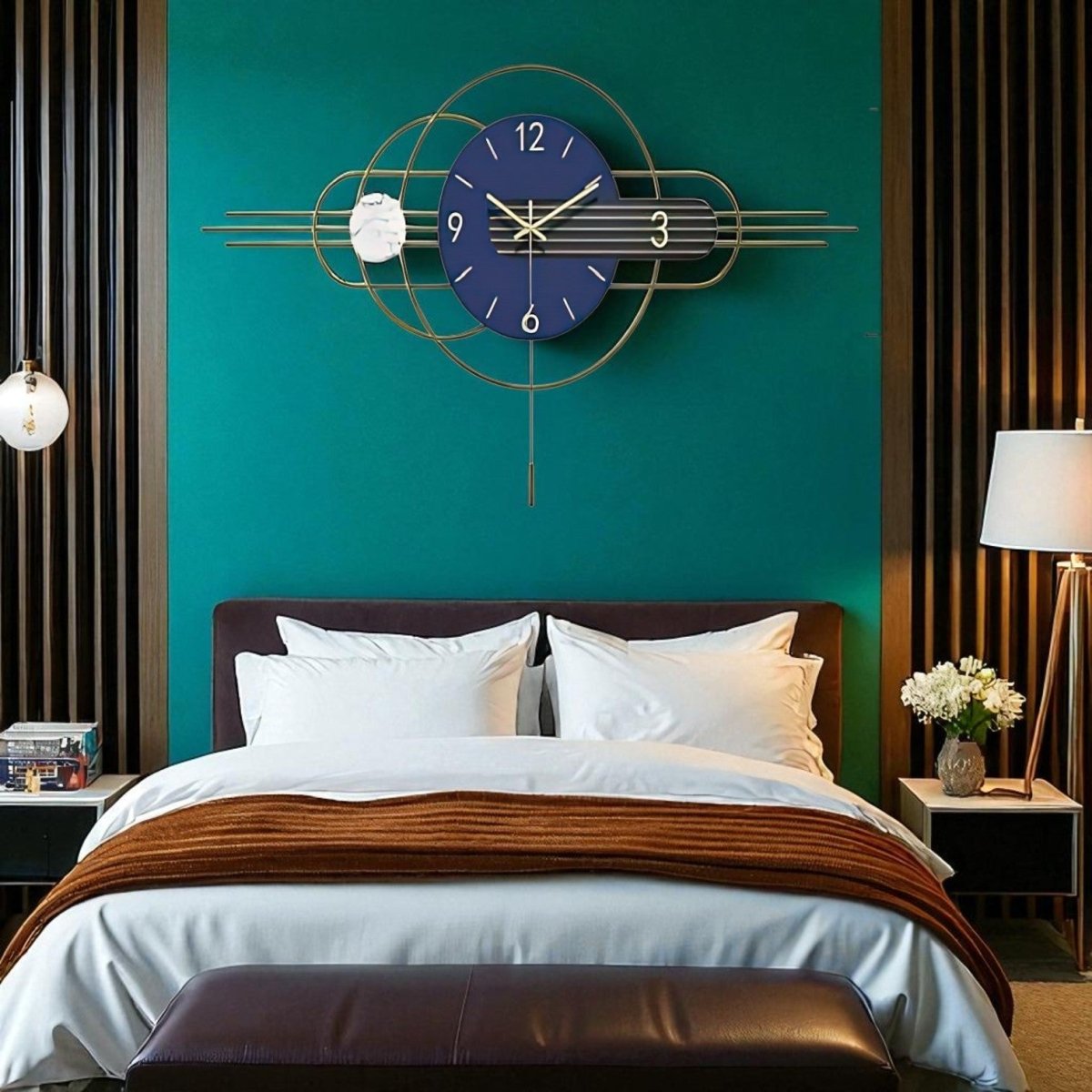 The Indigo Abstract Wall Clock (31 x 17 Inches)
