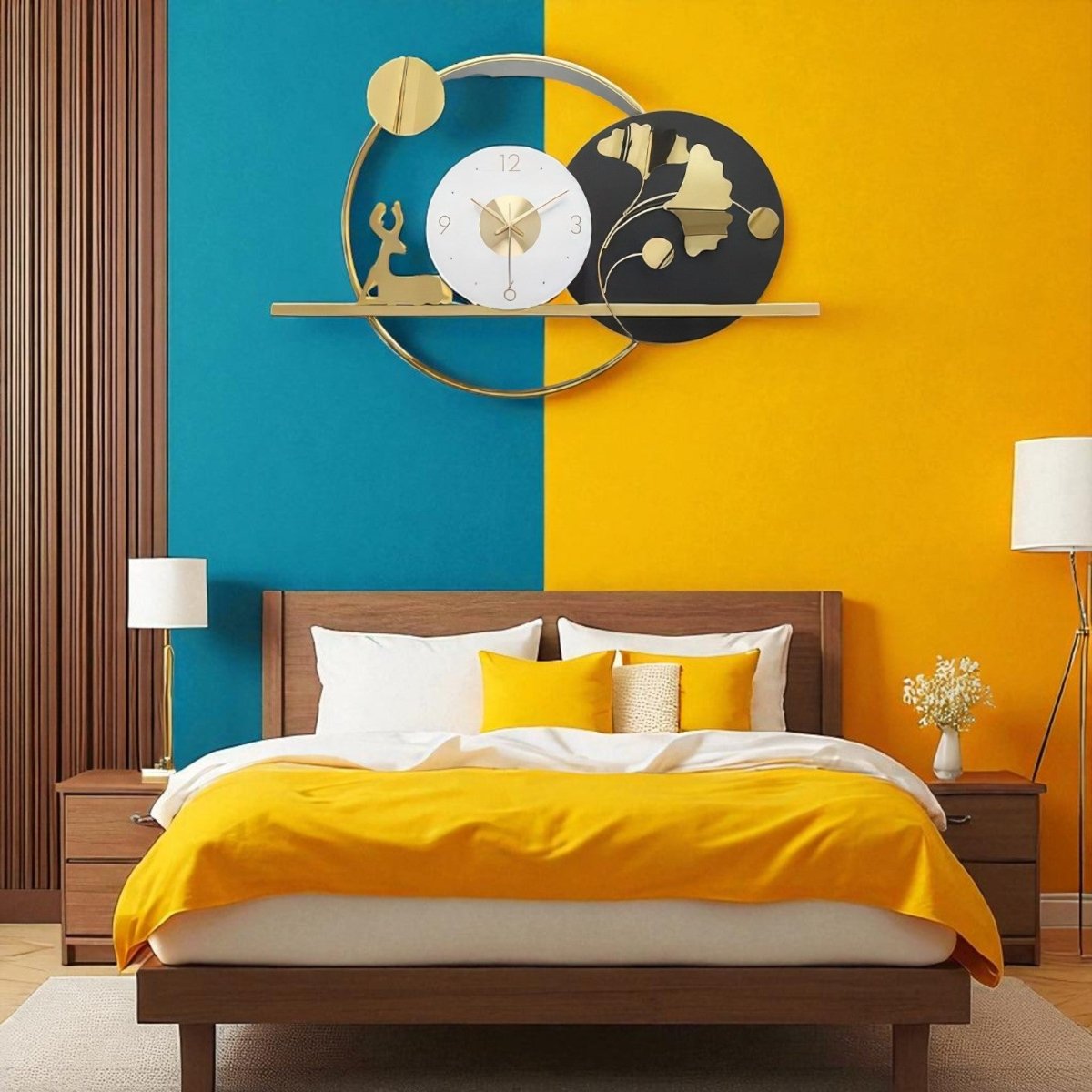 The Luxe Ginko Leaf & Deer Clock (28.5 x 18.5 Inches)