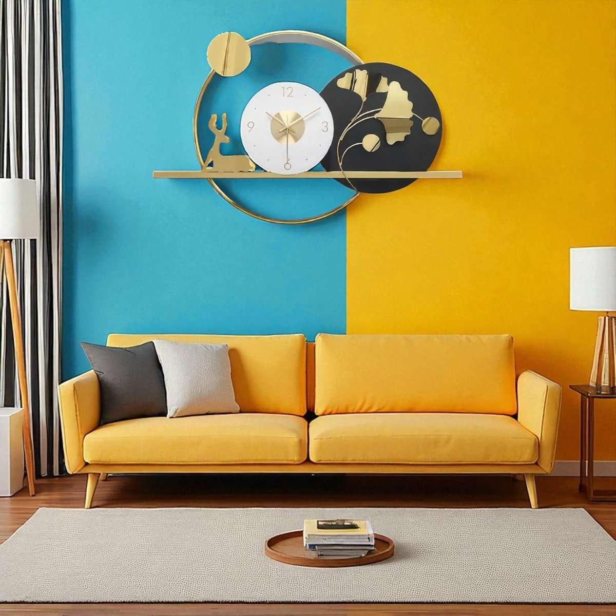 The Luxe Ginko Leaf & Deer Clock (28.5 x 18.5 Inches)