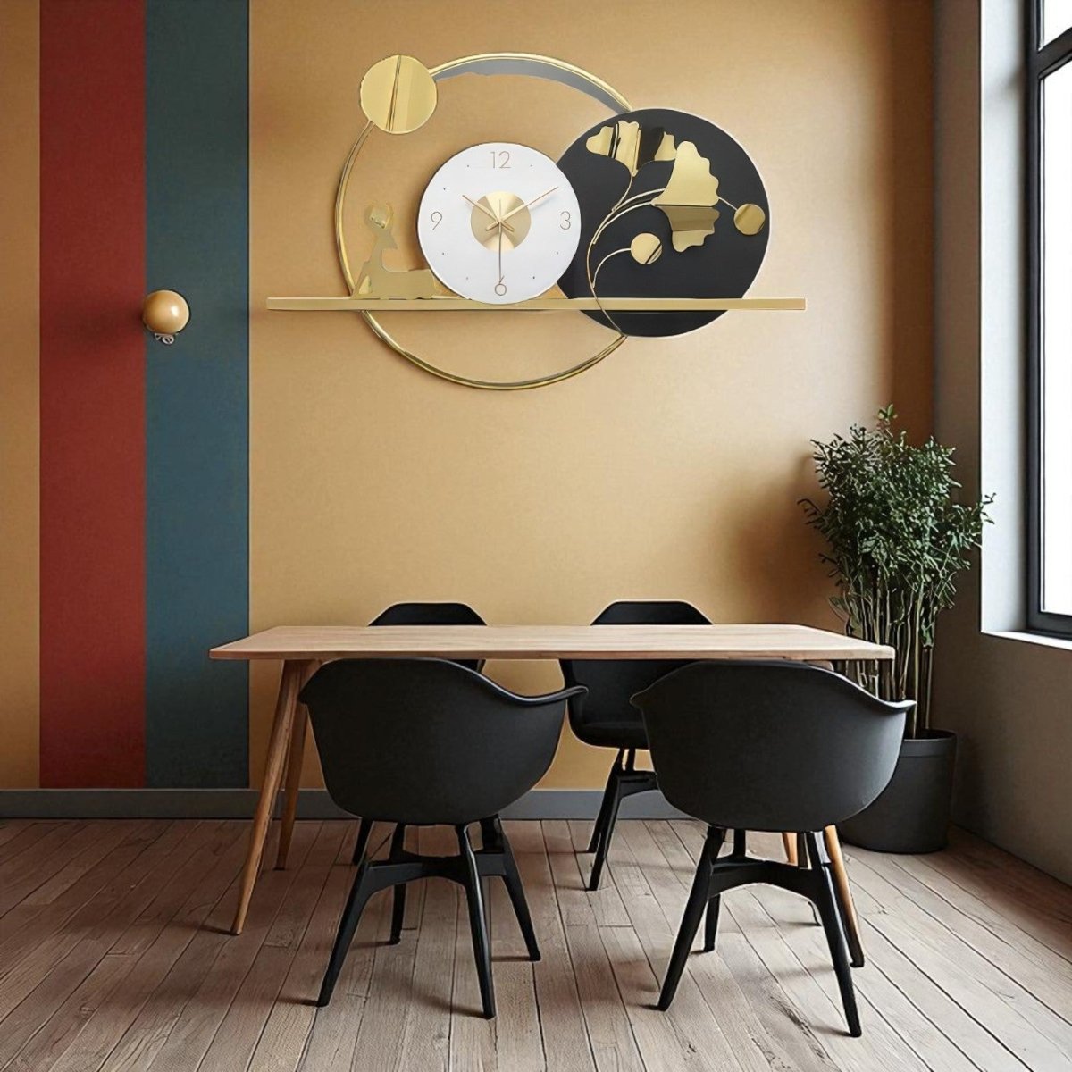 The Luxe Ginko Leaf & Deer Clock (28.5 x 18.5 Inches)
