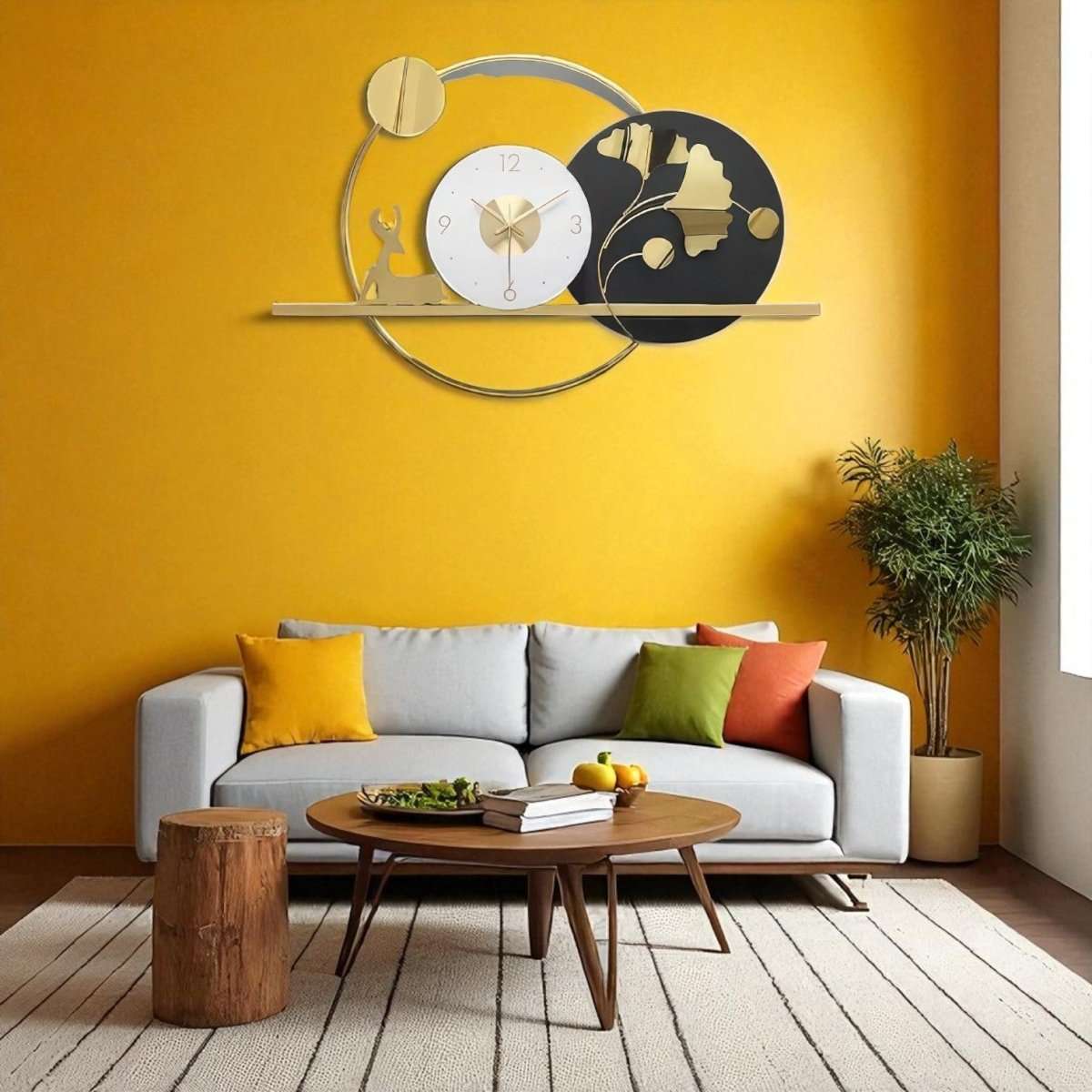 The Luxe Ginko Leaf & Deer Clock (28.5 x 18.5 Inches)