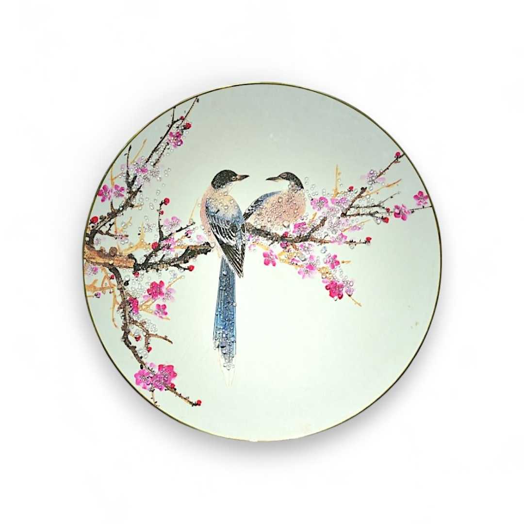 The Magpies on a Cherry Branch Crystal Glass Painting (60 x 60 Cm)