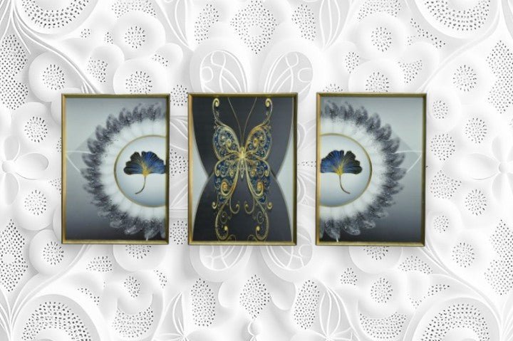 The Metamorphosis Butterfly Crystal Glass Painting Set of 3 (150 x 70 Cm)