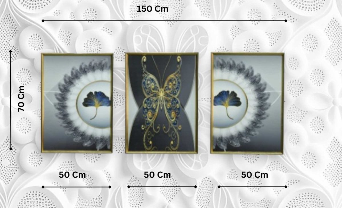 The Metamorphosis Butterfly Crystal Glass Painting Set of 3 (150 x 70 Cm)