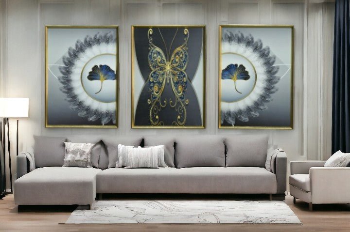 The Metamorphosis Butterfly Crystal Glass Painting Set of 3 (150 x 70 Cm)