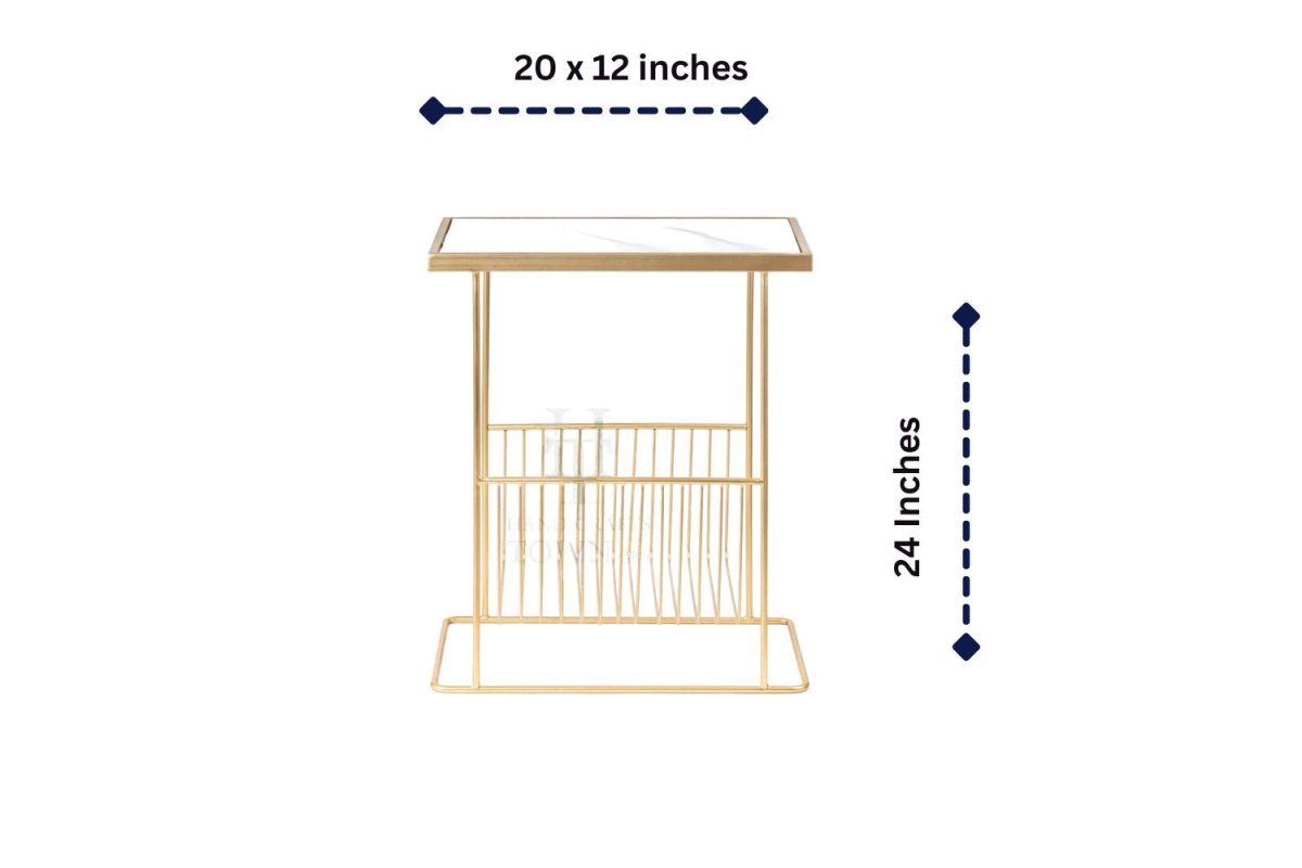 The Midas Touch Metal Marble Magazine Holder (Gold) for Living room