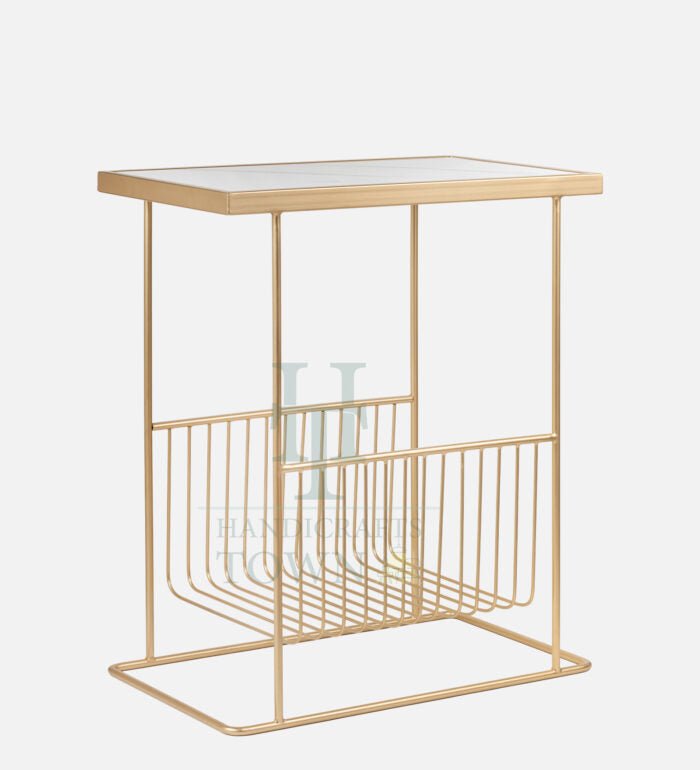 The Midas Touch Metal Marble Magazine Holder (Gold) for Livingroom