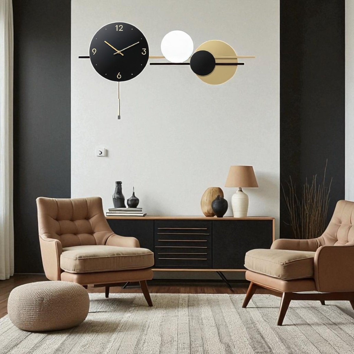 The Minimalist Duality Geometric Wall Clock (35.4 x 20.9 Inches)