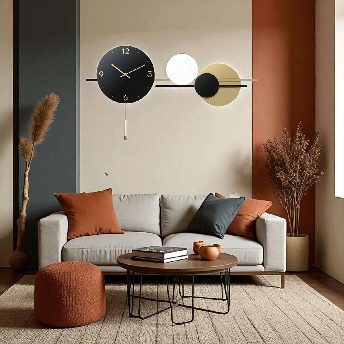 The Minimalist Duality Geometric Wall Clock (35.4 x 20.9 Inches)