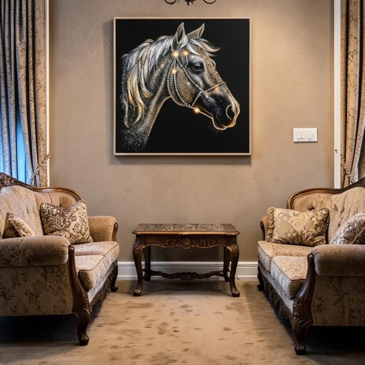 The Obsidian Majesty: Sparkle Stone Canvas (36 x 36 Inches)