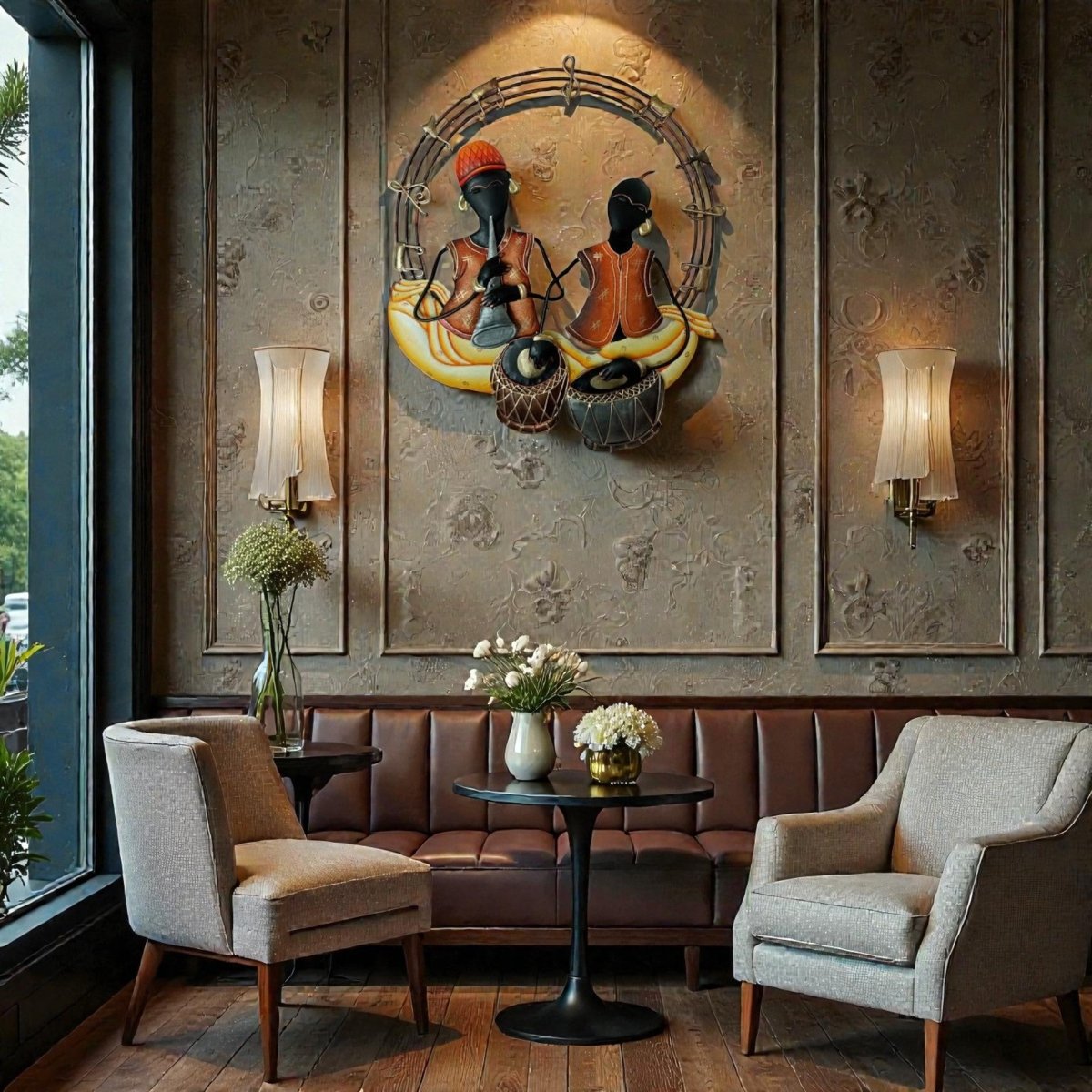 The Percussionist’s Song: Vintage - Style Metal Musicians Wall Relief (26 x 26 Inches)