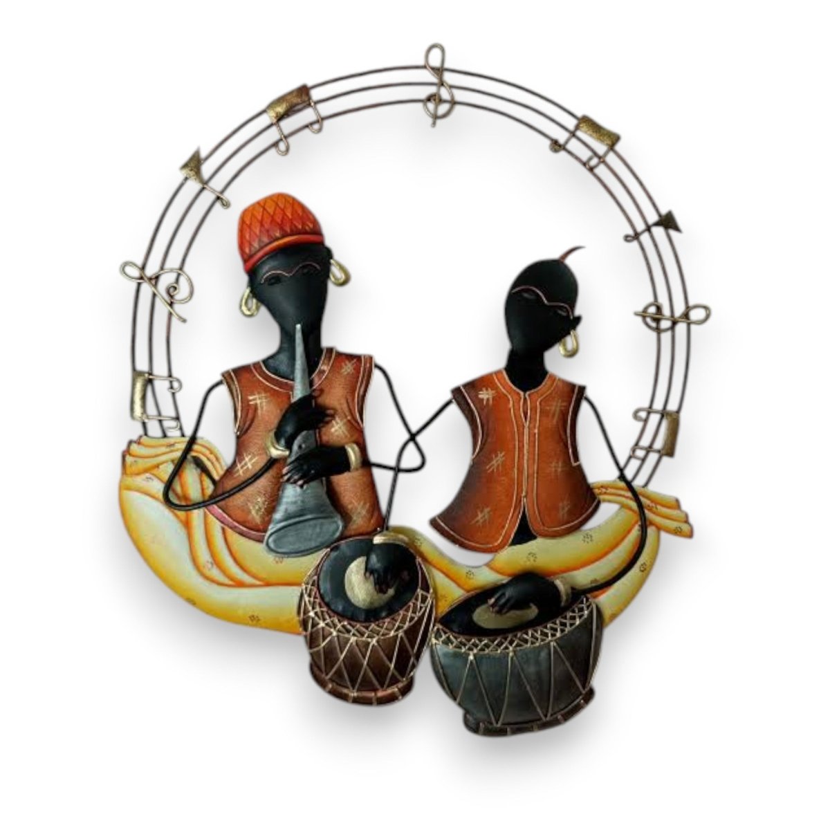 The Percussionist’s Song: Vintage - Style Metal Musicians Wall Relief (26 x 26 Inches)